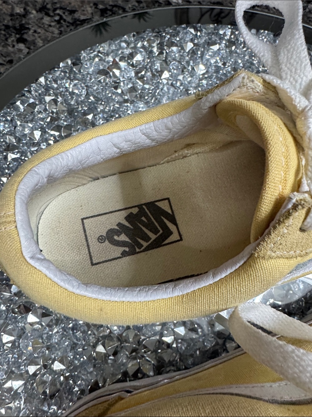 Vans Yellow Low-Top Canvas and suede Sneakers White Stripe logo EUC 7.5 - Picture 2 of 13